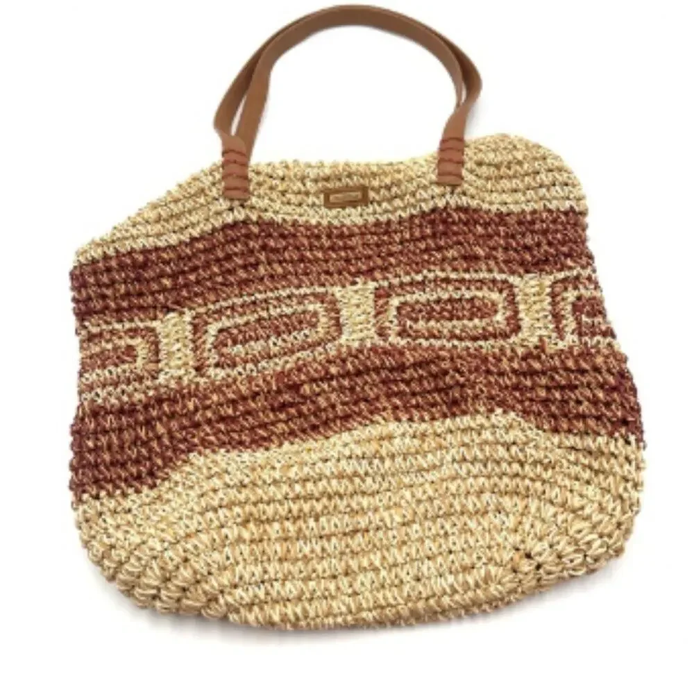 SUN N' SAND - Raffia Tote Bag Boho beach bag NWT faux leather strap